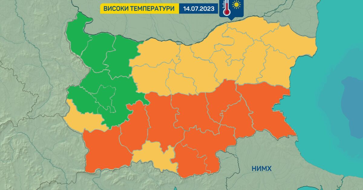 Жълт код за високи температури в 13 области в България