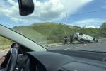 Кола излезе от пътното платно и се преобърна край Кърджали (СНИМКИ)