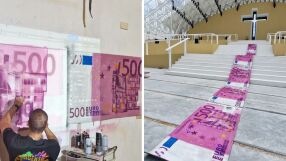Визита на папата за стотици милиони: Артист постла килим от банкноти в знак на протест