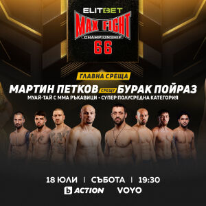 Снимка: Бойната гала вечер ELITBET MAX FIGHT 66 – на 18 юли пряко в каналите на bTV Media...