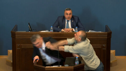Снимка: Юмруци в лицето: Грузински депутати се сбиха в парламента (ВИДЕО)