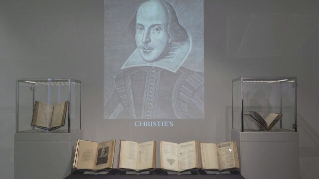Шест бройки от първото издание на пиеси на Уилям Шекспир