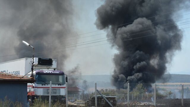 Голям пожар гори на територията на завод и вила до