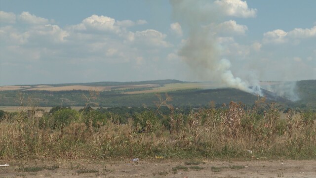 Пожар бушува край Полски Тръмбеш Огънят е тръгнал от сухи