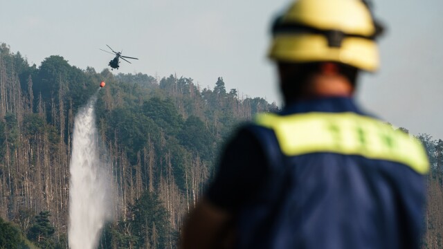 Горският пожар в германския национален парк Саксонска Швейцария продължава и