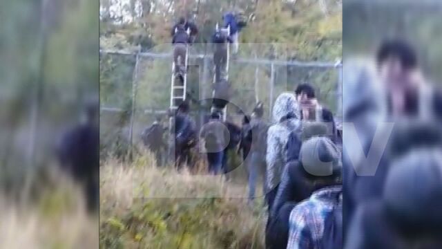 Ексклузивни кадри по bTV: Мигранти прескачат със стълба оградата на границата 