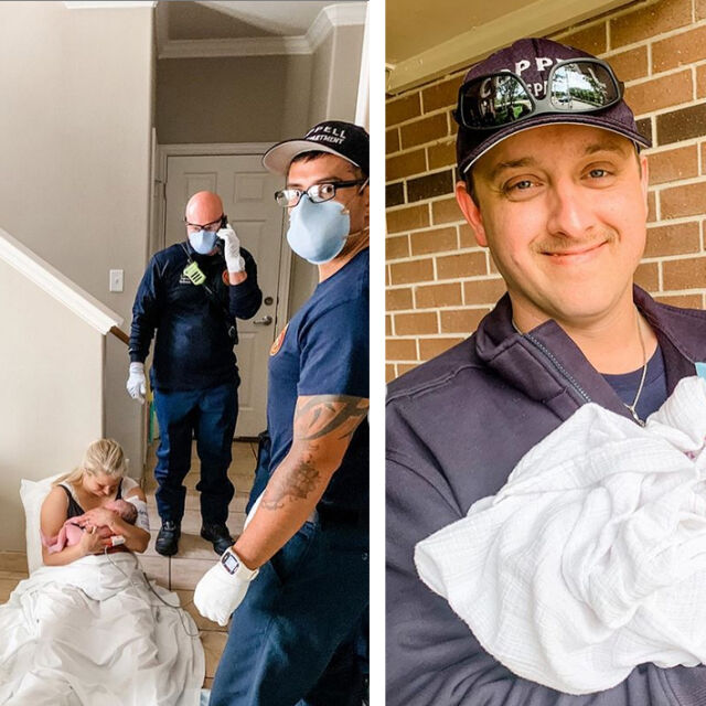 Бебето Колинс, което се роди с помощта на пожарникари