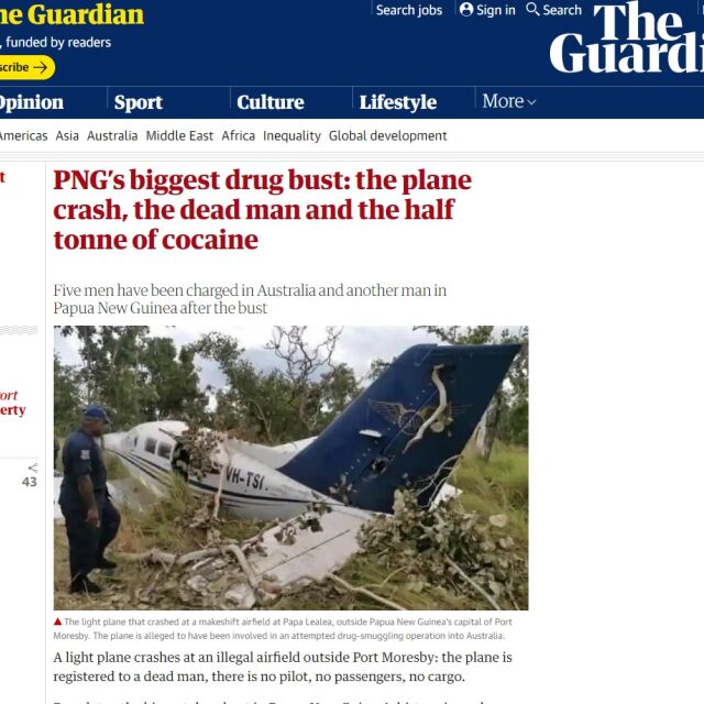 Самолет, претоварен с кокаин, се разби на път за Австралия