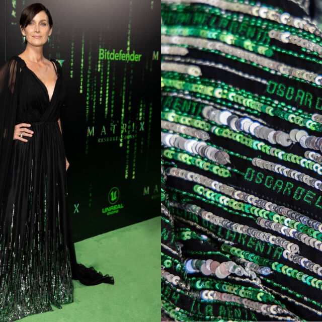 Кери-Ан Мос впечатли с рокля Oscar de la Renta, която изглежда като кода от "Матрицата"