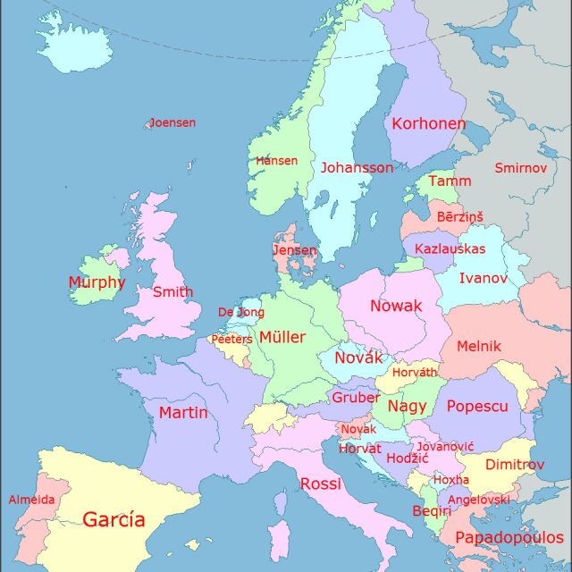 Най-популярните фамилии във всяка страна от Европа