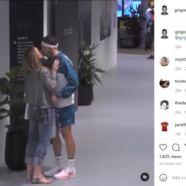 Първата публична целувка на Григор Димитров и приятелката му Лолита (ВИДЕО)