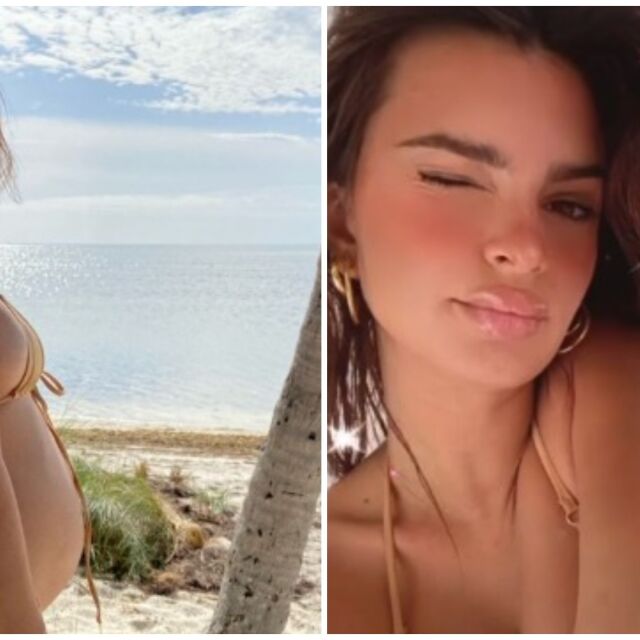 Бременната Емили Ратайковски гордо показва корема си на плажа
