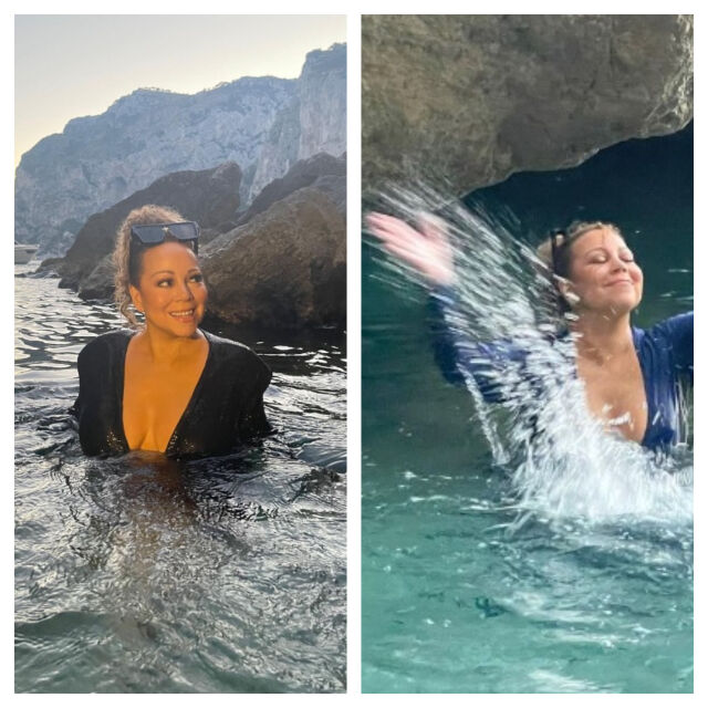 Марая Кери се забавлява в Капри, плувайки в блестящ бански костюм (СНИМКИ + ВИДЕО)