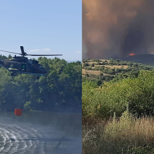 Втори хеликоптер и над 200 доброволци гасят пламъците в гората над село Лисичево