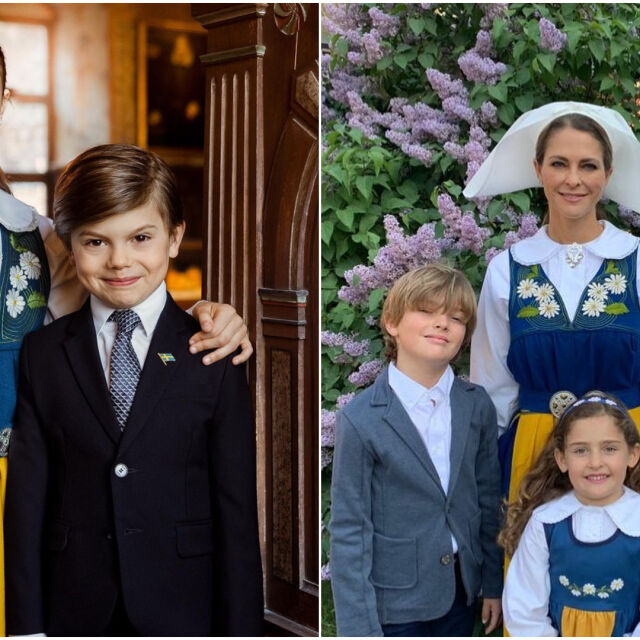 Шведското кралско семейство с национални носии за празника на страната