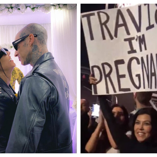 Кортни Кардашиян изкрещя на целия свят с плакат: Травис, бременна съм!