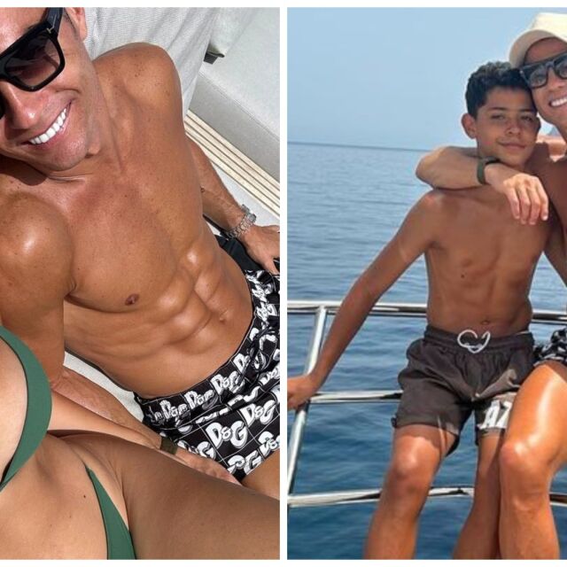 Скокове във водата и слънчев загар: Роналдо и семейството му си почиват на яхта