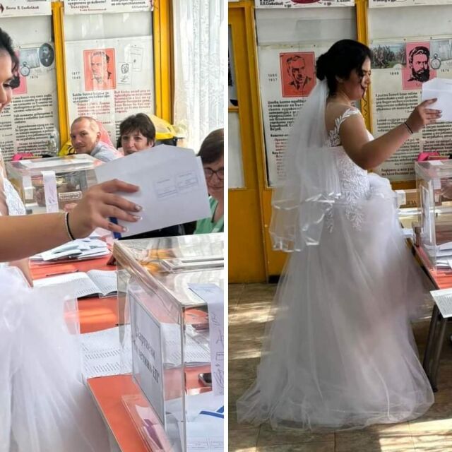  Първо гласуването, след това сватбата: Галя, която пусна бюлетина, облечена с булчинска рокля (СНИМКИ и ВИДЕО) 