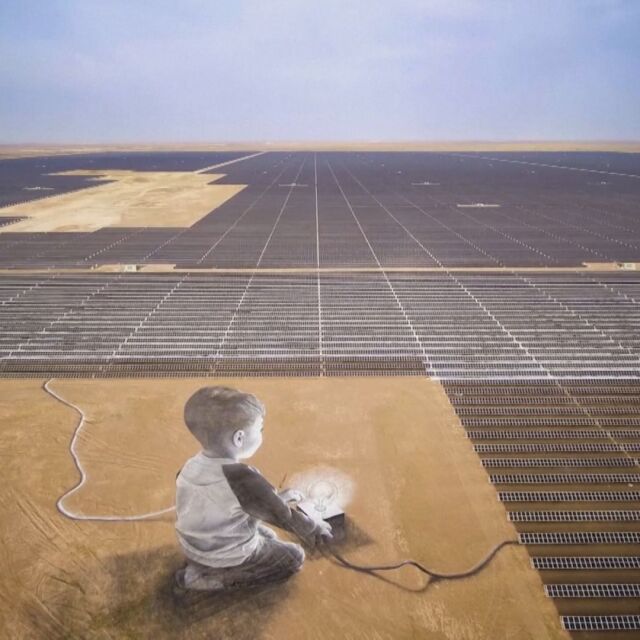 100-метрова рисунка: Какво символизира дете, което пали крушка в пустинята (ВИДЕО) 