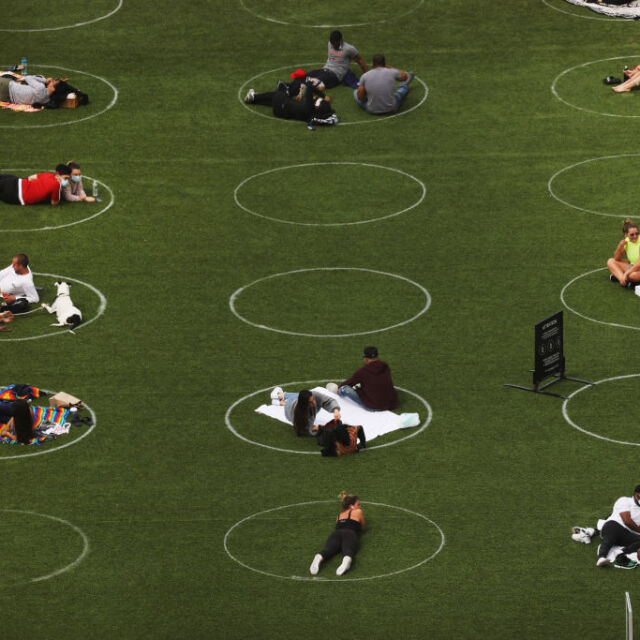 Снимка на деня: Бели кръгове ограждат по 2,4 м площ за всеки в парка