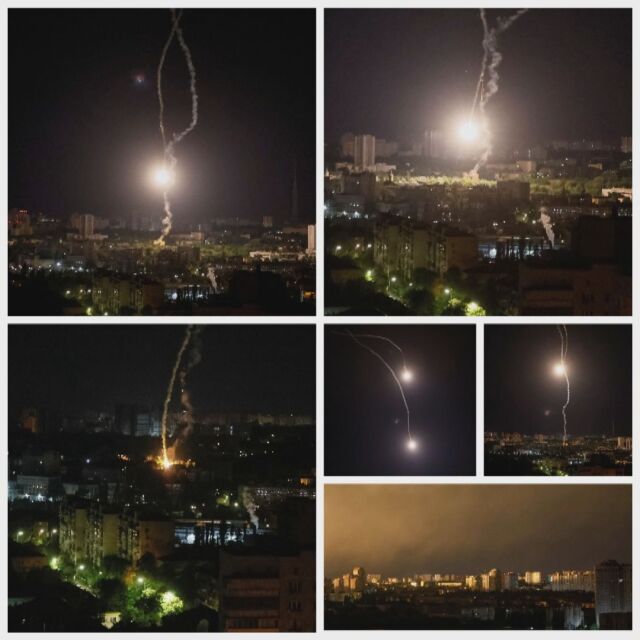 "Изключително интензивна въздушна атака": Кадри показват светкавици и експлозии над Киев (ВИДЕО)