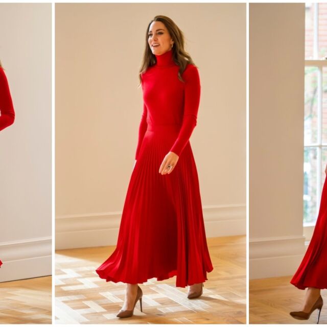 Кралска елегантност: Кейт Мидълтън в червено и с обувки на Ralph Lauren 