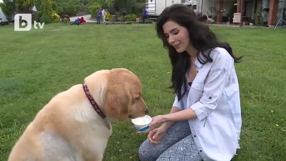 Хатидже Шендил споделя сладоледа си с... куче