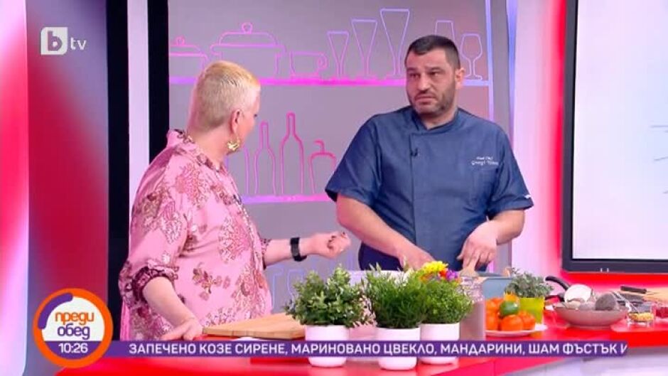 "Да, шеф!": Шеф Георги Янев приготвя салата със запечено козе сирене, мариновано цвекло, мандарини и шамфъстък