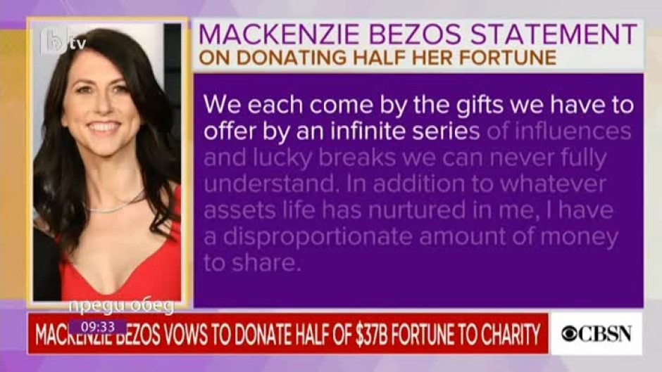 Колко милиарда ще дари за благотворителност прясно разведената Макензи Безос?