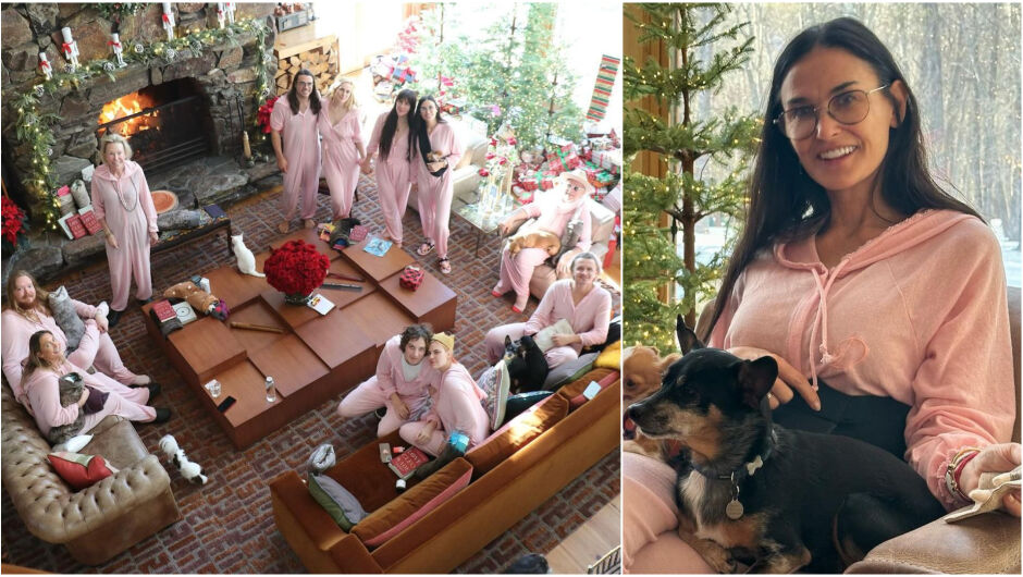 Екзотика край камината: Коледа с розови пижами в дома на Деми Мур (СНИМКИ)