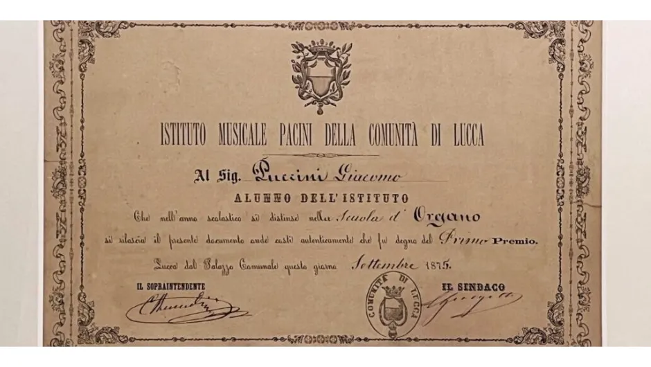 Музеят на Пучини придобива първата известна диплома на композитора