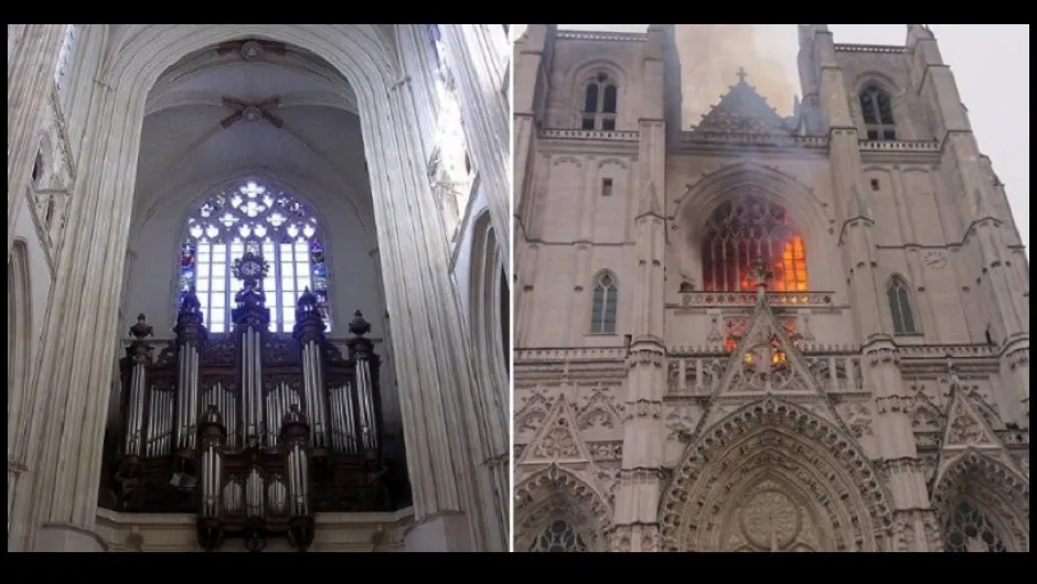 Старинният орган в Катедралата в Нант е напълно унищожен