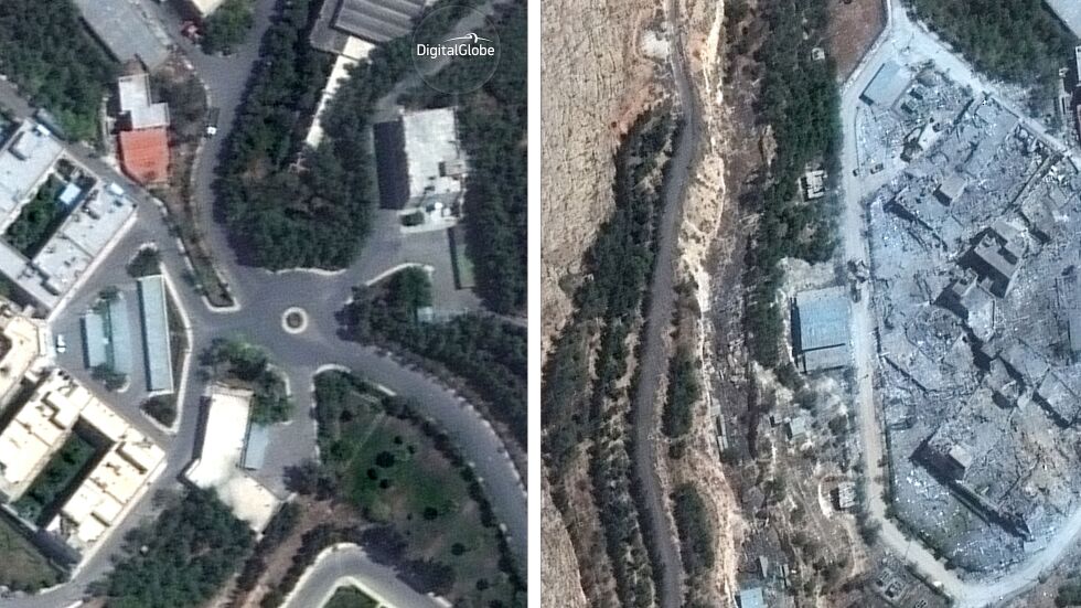 Химическите лаборатории на Асад преди и след 76 съюзнически ракети (СНИМКИ)