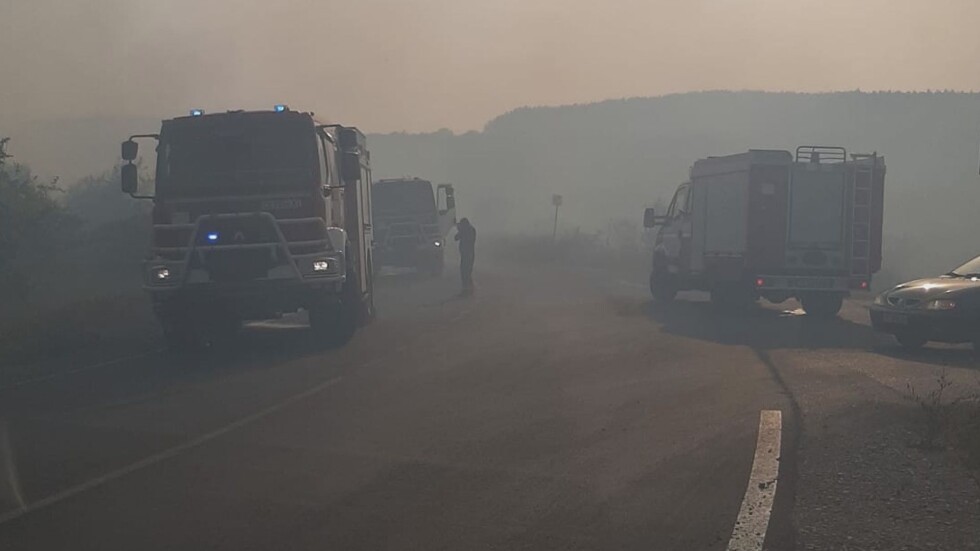 Голям горски пожар край Перник затвори пътя между Големо и Мало Бучино