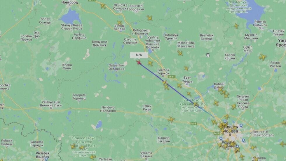 Вижте как самолетът, с който се предполага, че е летял Пригожин, изчезва от радарите (ВИДЕО)