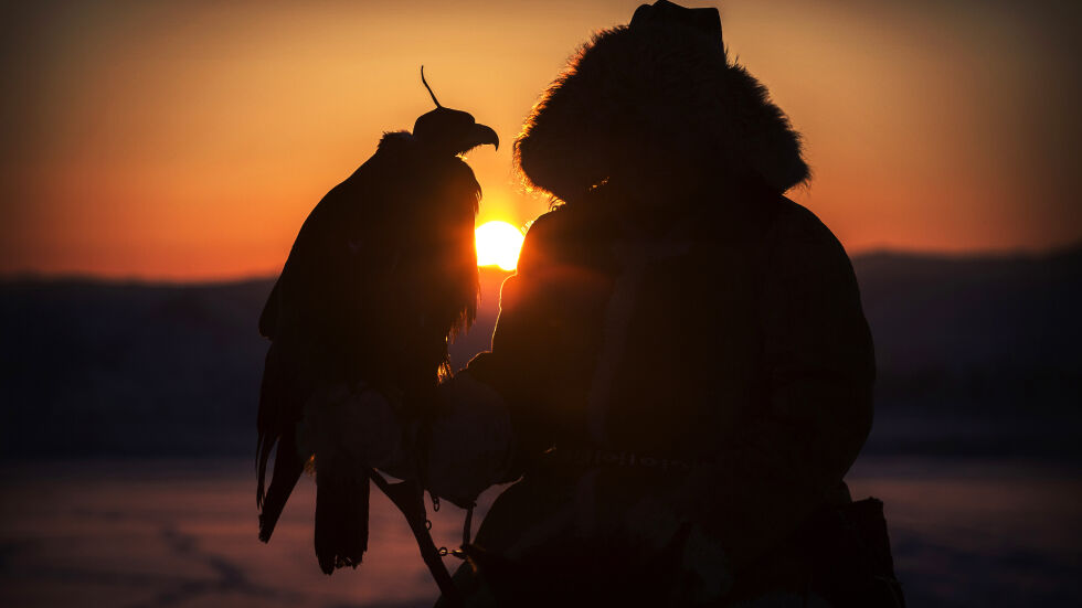 Скален орел, оборудван с камера, прелетя над снежните планини в Казахстан (ВИДЕО)