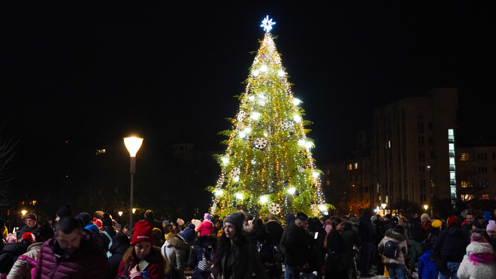 13-метрово коледно дърво засия пред НДК в София