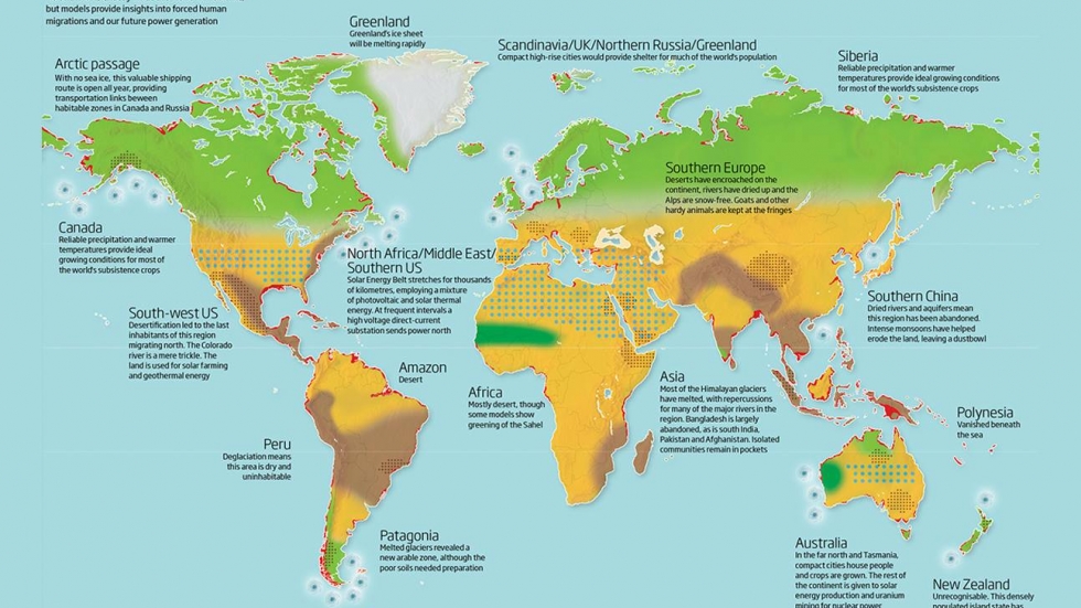 Карта показва бъдещето на Земята, ако се затопли с 4°C