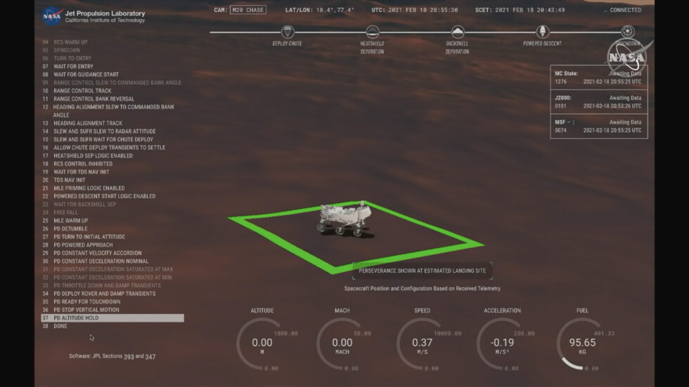Марсоходът "Пърсивиърънс" успешно кацна на Червената планета