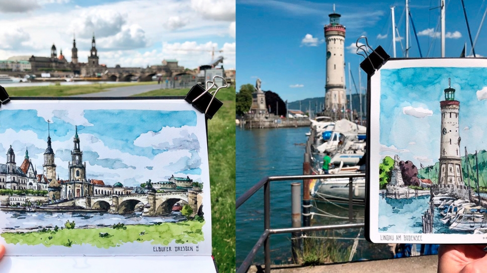 Пътешестващ художник "заснема" с акварел и мастило очарователни пейзажи в Европа