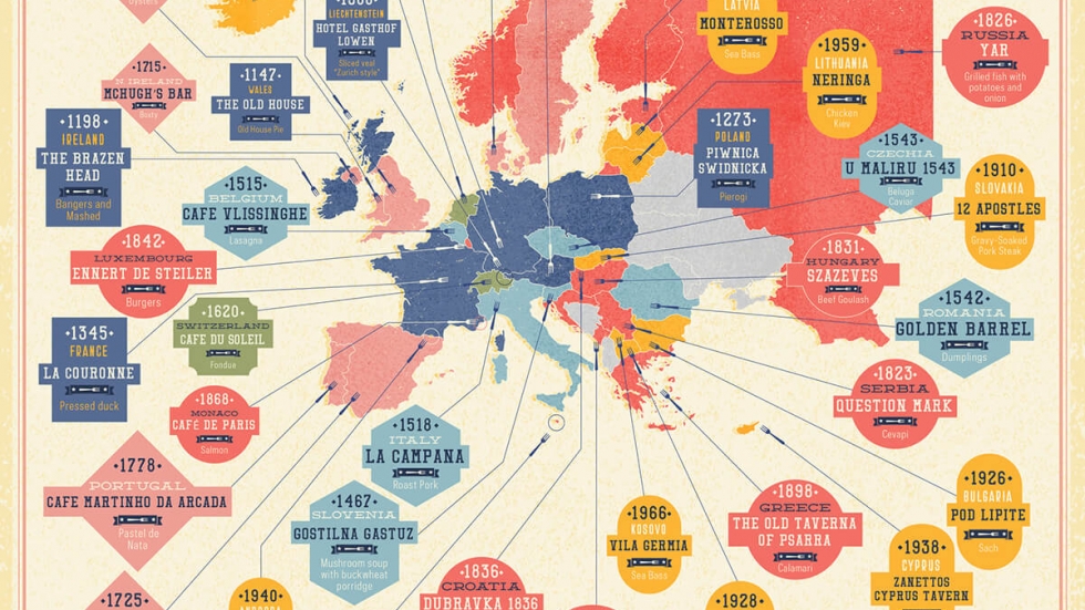 Карти показват най-старите работещи ресторанти в (почти) всяка страна по света