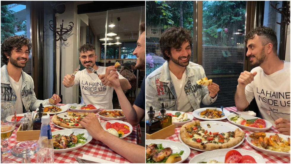 Ергенът Евгени Генчев вечеря с приятели в италиански ресторант