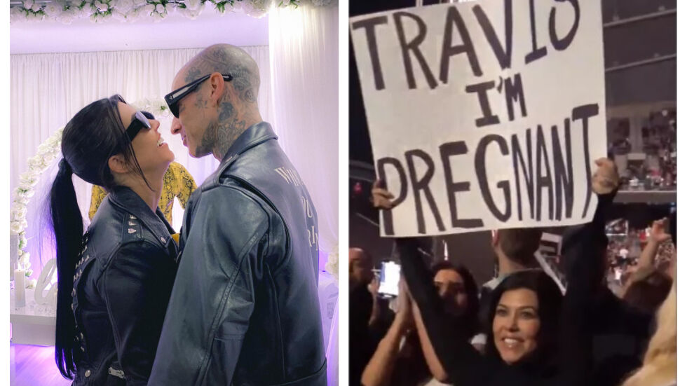 Кортни Кардашиян изкрещя на целия свят с плакат: Травис, бременна съм!