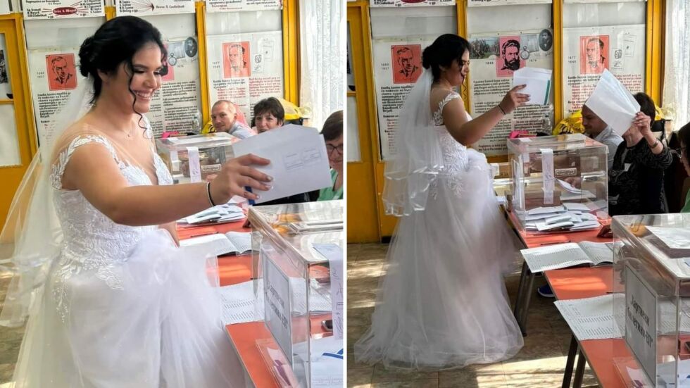  Първо гласуването, след това сватбата: Галя, която пусна бюлетина, облечена с булчинска рокля (СНИМКИ и ВИДЕО) 