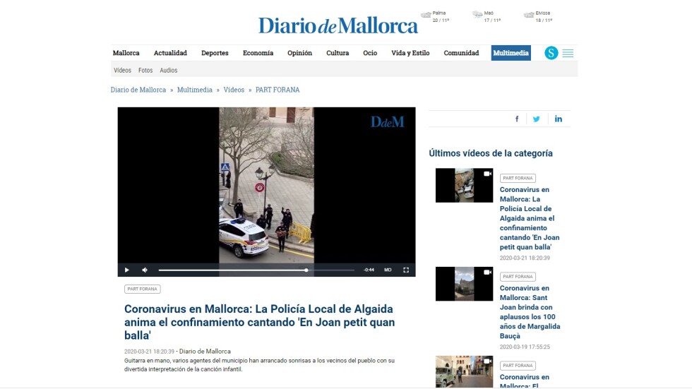 Полицаи пеят детски песнички по улиците за най-малките под карантина на Майорка (ВИДЕО)