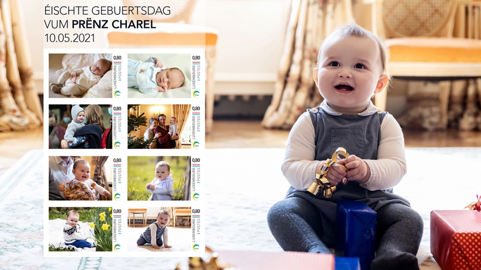 Принц Шарл се появи в серия пощенски марки, издадени по случай първия му рожден ден