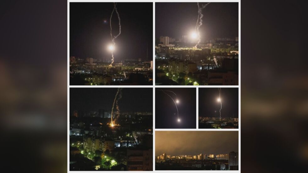 "Изключително интензивна въздушна атака": Кадри показват светкавици и експлозии над Киев (ВИДЕО)