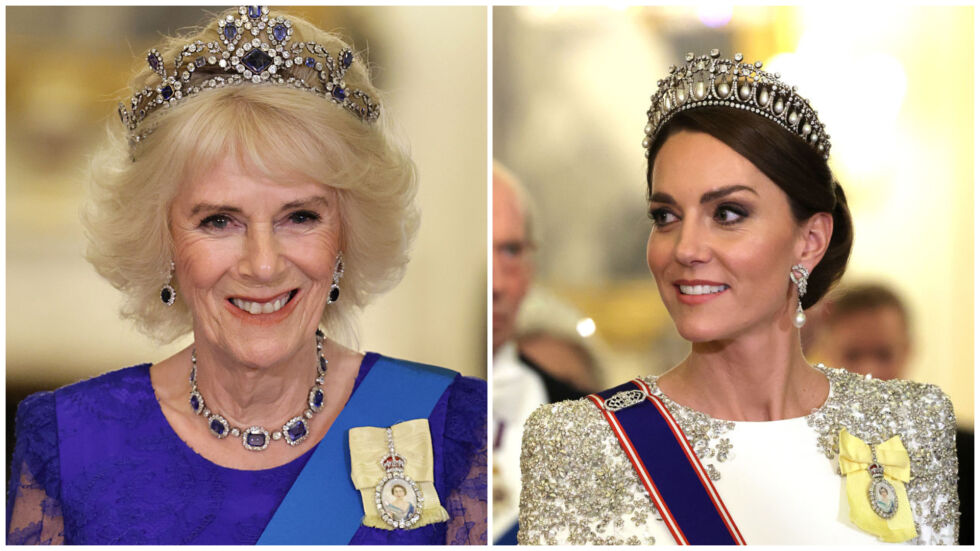 Парад на скъпоценностите: Кейт и Камила в перли, гривни и диадеми със сапфири