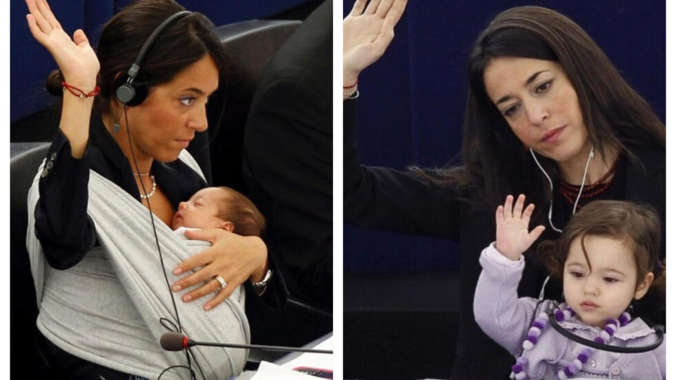 Личия Ронзули, която вместо куфарче, носеше новороденото си бебе в парламента