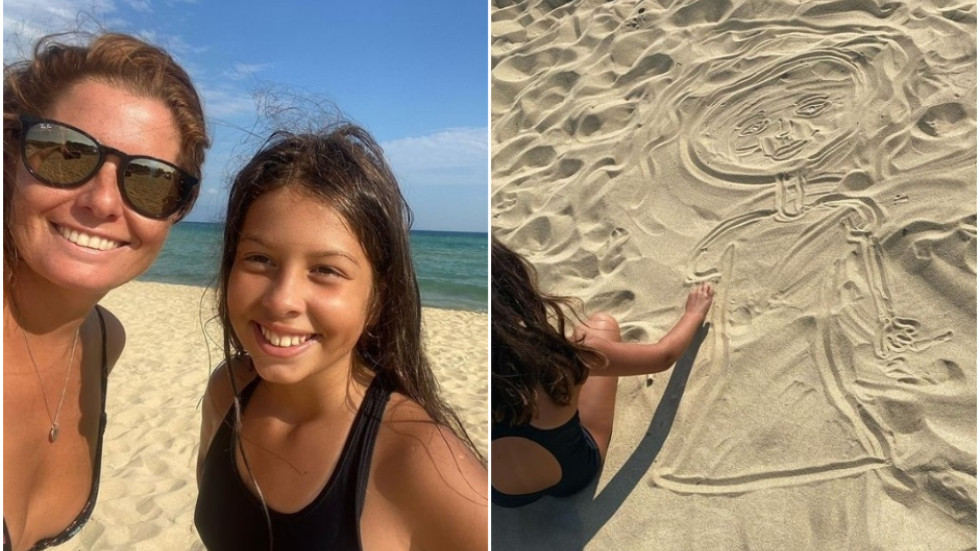 Дъщерята на Иван Ласкин с трогателна рисунка за мама и татко в пясъка